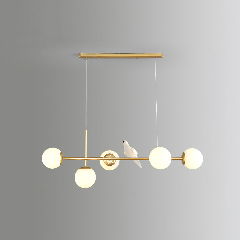 Modo Island Light Postmodern Glass 5-Light Suspended Lighting Fixture for Restaurant Gold Milk White Bird Clearhalo 'Ceiling Lights' 'Island Lights' Lighting' 2467407