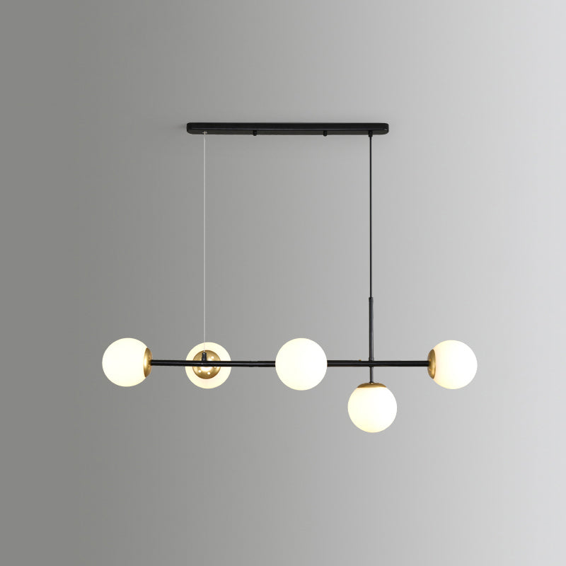 Modo Island Light Postmodern Glass 5-Light Suspended Lighting Fixture for Restaurant Black Milk White Globe Clearhalo 'Ceiling Lights' 'Island Lights' Lighting' 2467409