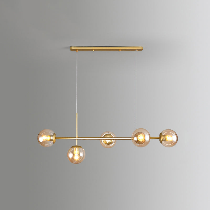 Modo Island Light Postmodern Glass 5-Light Suspended Lighting Fixture for Restaurant Gold Amber Globe Clearhalo 'Ceiling Lights' 'Island Lights' Lighting' 2467414