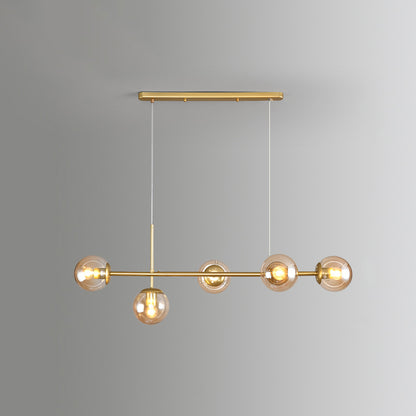 Modo Island Light Postmodern Glass 5-Light Suspended Lighting Fixture for Restaurant Gold Amber Globe Clearhalo 'Ceiling Lights' 'Island Lights' Lighting' 2467414