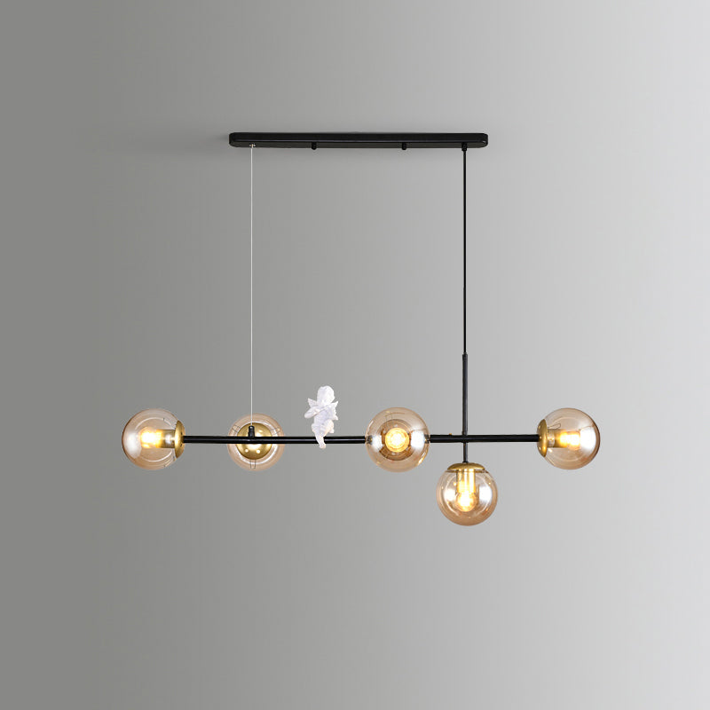 Modo Island Light Postmodern Glass 5-Light Suspended Lighting Fixture for Restaurant Black Amber Angel Clearhalo 'Ceiling Lights' 'Island Lights' Lighting' 2467416
