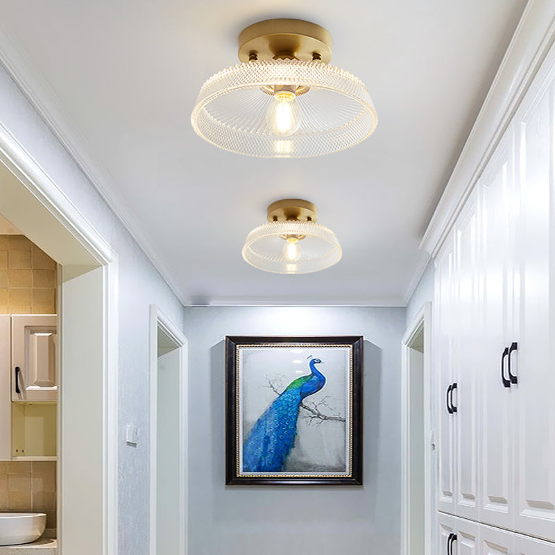 Small Glass Flush Ceiling Light Nautical 1 Bulb Corridor Semi Mount Lighting in Brass Clearhalo 'Ceiling Lights' 'Close To Ceiling Lights' 'Close to ceiling' 'Semi-flushmount' Lighting' 2467447