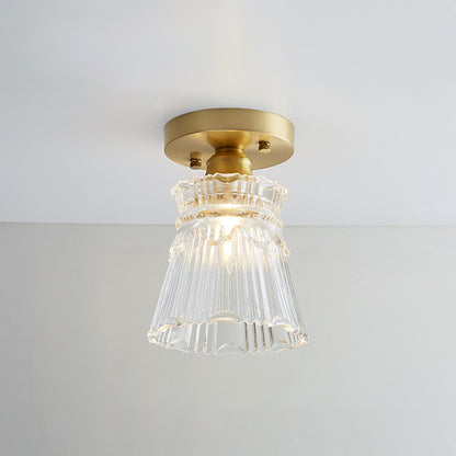 Small Glass Flush Ceiling Light Nautical 1 Bulb Corridor Semi Mount Lighting in Brass Brass Flared Clearhalo 'Ceiling Lights' 'Close To Ceiling Lights' 'Close to ceiling' 'Semi-flushmount' Lighting' 2467453