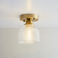 Small Glass Flush Ceiling Light Nautical 1 Bulb Corridor Semi Mount Lighting in Brass Brass Bowl Clearhalo 'Ceiling Lights' 'Close To Ceiling Lights' 'Close to ceiling' 'Semi-flushmount' Lighting' 2467455