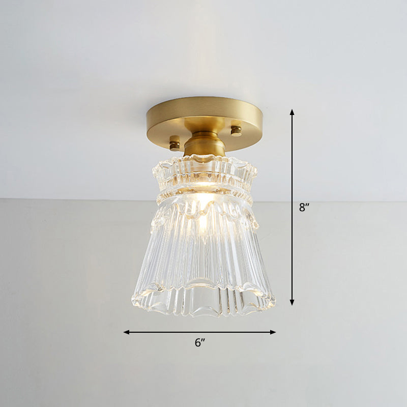 Small Glass Flush Ceiling Light Nautical 1 Bulb Corridor Semi Mount Lighting in Brass Clearhalo 'Ceiling Lights' 'Close To Ceiling Lights' 'Close to ceiling' 'Semi-flushmount' Lighting' 2467460