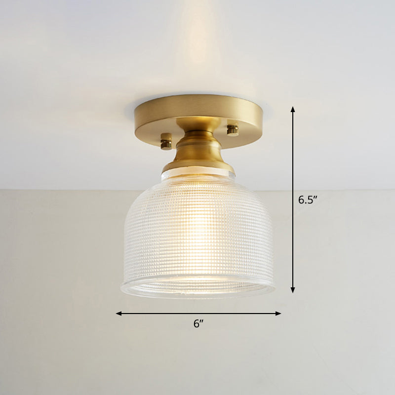 Small Glass Flush Ceiling Light Nautical 1 Bulb Corridor Semi Mount Lighting in Brass Clearhalo 'Ceiling Lights' 'Close To Ceiling Lights' 'Close to ceiling' 'Semi-flushmount' Lighting' 2467461