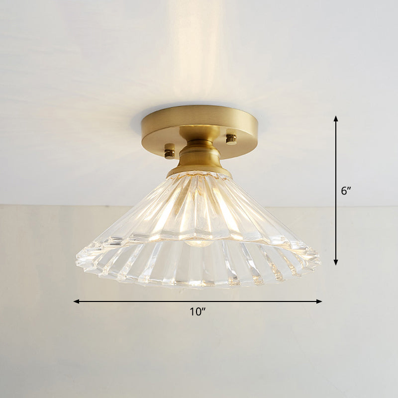 Small Glass Flush Ceiling Light Nautical 1 Bulb Corridor Semi Mount Lighting in Brass Clearhalo 'Ceiling Lights' 'Close To Ceiling Lights' 'Close to ceiling' 'Semi-flushmount' Lighting' 2467462