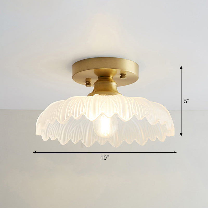 Small Glass Flush Ceiling Light Nautical 1 Bulb Corridor Semi Mount Lighting in Brass Clearhalo 'Ceiling Lights' 'Close To Ceiling Lights' 'Close to ceiling' 'Semi-flushmount' Lighting' 2467463