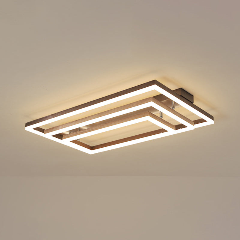 Multi-Tiered Rectangle Ceiling Lamp Minimalist Metal Living Room LED Flush Mount Lighting in Brown Brown 3 Tiers Clearhalo 'Ceiling Lights' 'Close To Ceiling Lights' 'Close to ceiling' Lighting' 2467476