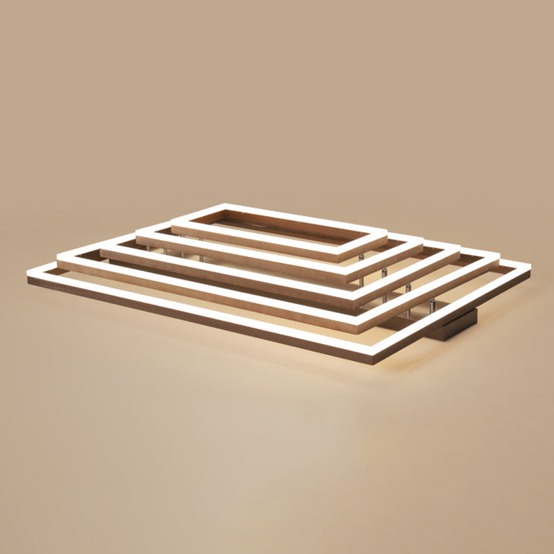 Multi-Tiered Rectangle Ceiling Lamp Minimalist Metal Living Room LED Flush Mount Lighting in Brown Clearhalo 'Ceiling Lights' 'Close To Ceiling Lights' 'Close to ceiling' Lighting' 2467477