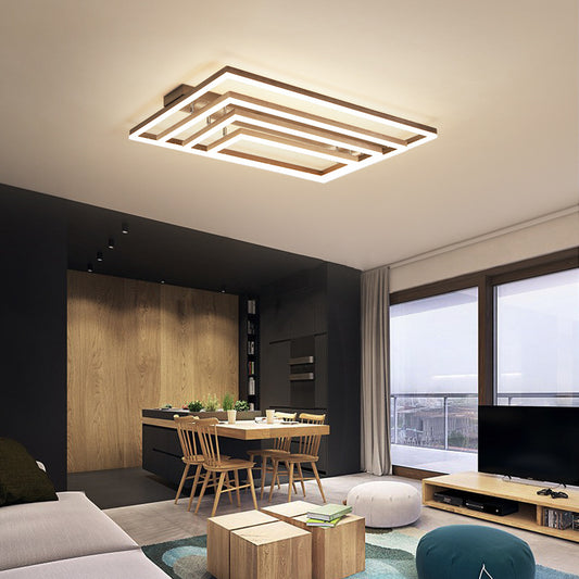 Multi-Tiered Rectangle Ceiling Lamp Minimalist Metal Living Room LED Flush Mount Lighting in Brown Brown 4 Tiers Clearhalo 'Ceiling Lights' 'Close To Ceiling Lights' 'Close to ceiling' Lighting' 2467478