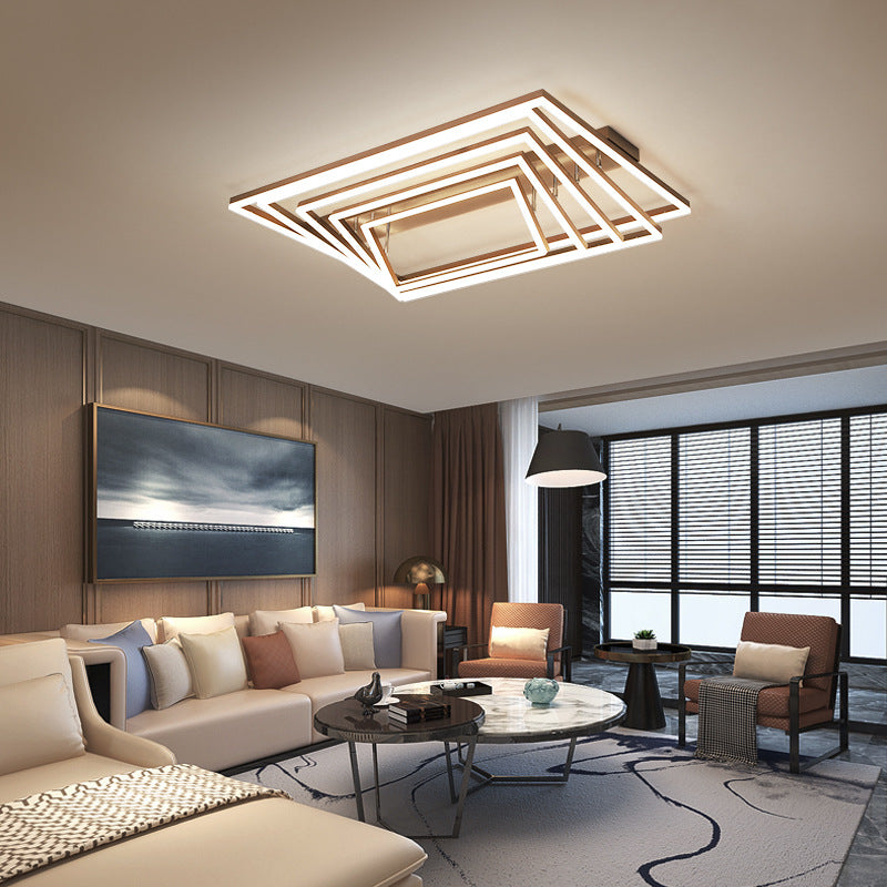 Multi-Tiered Rectangle Ceiling Lamp Minimalist Metal Living Room LED Flush Mount Lighting in Brown Clearhalo 'Ceiling Lights' 'Close To Ceiling Lights' 'Close to ceiling' Lighting' 2467479