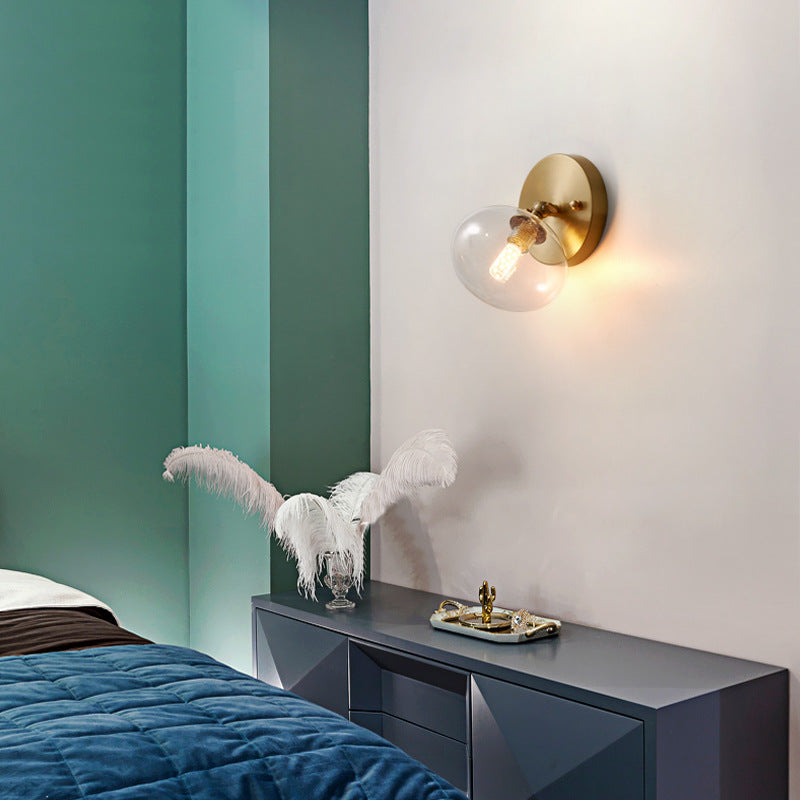 Small Corridor Rotatable Wall Sconce Glass Single Postmodern Wall Mounted Light in Brass Clearhalo 'Cast Iron' 'Glass' 'Industrial' 'Modern wall lights' 'Modern' 'Tiffany' 'Traditional wall lights' 'Wall Lamps & Sconces' 'Wall Lights' Lighting' 2467499