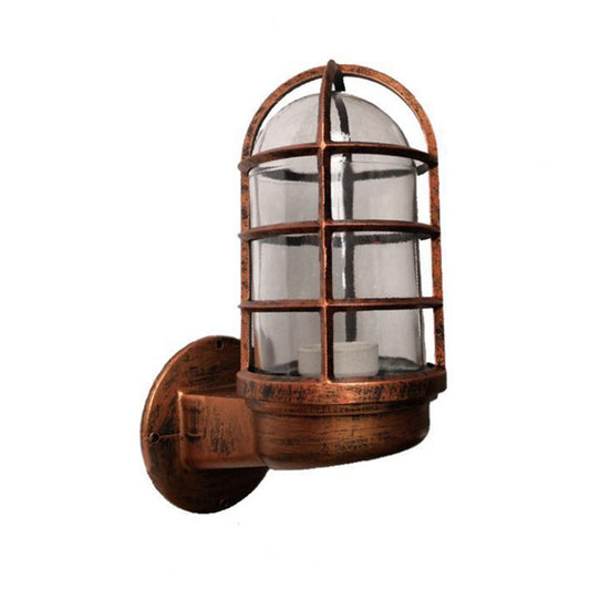 Half-Capsule Caged Glass Wall Lamp Industrial 1 Bulb Bathroom Sconce Lighting Fixture Clearhalo 'Art deco wall lights' 'Cast Iron' 'Glass' 'Industrial wall lights' 'Industrial' 'Middle century wall lights' 'Modern' 'Rustic wall lights' 'Tiffany' 'Traditional wall lights' 'Wall Lamps & Sconces' 'Wall Lights' Lighting' 2467546