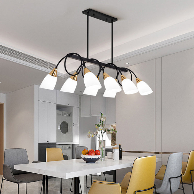 White Glass Tulip Suspension Light Modernist Island Ceiling Light for Dining Room 8 Gold-Black Clearhalo 'Ceiling Lights' 'Island Lights' Lighting' 2467609