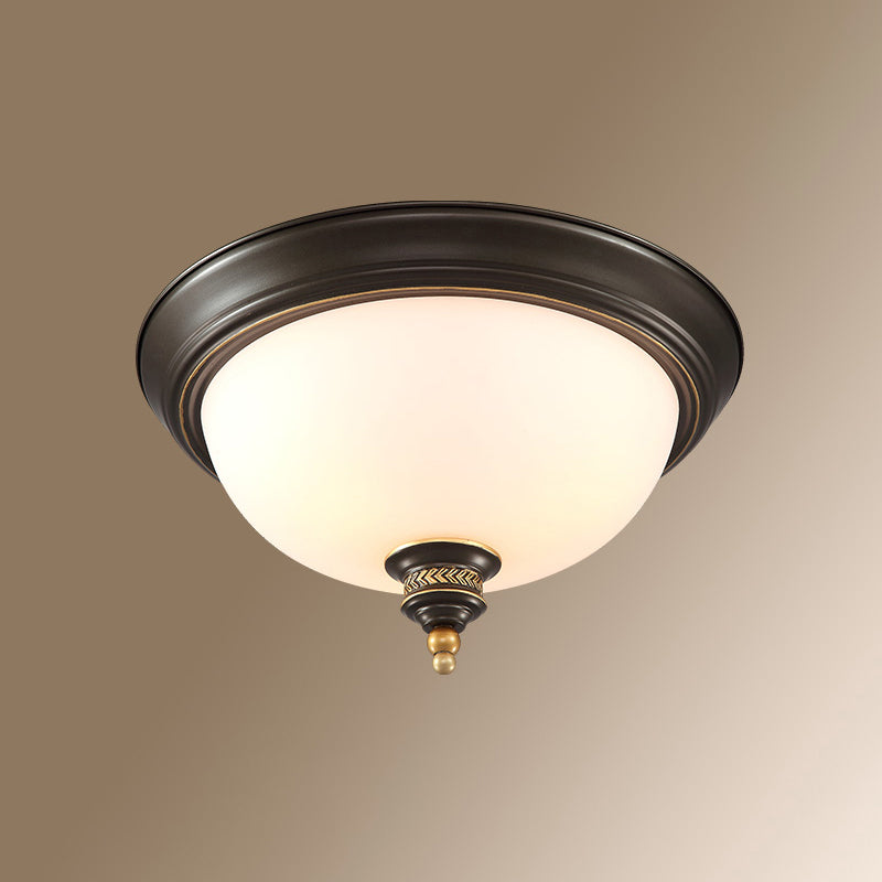 Classic Dome Shaped Ceiling Lighting Frosted Glass Flush Mount Light Fixture for Bedroom Dark Brown Clearhalo 'Ceiling Lights' 'Close To Ceiling Lights' 'Close to ceiling' 'Flush mount' Lighting' 2467639