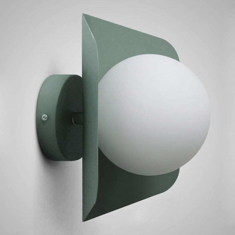 Metal Hexagonal Sconce Fixture Macaron Single Wall Mount Light with Ball Opaline Glass Shade Green Clearhalo 'Wall Lamps & Sconces' 'Wall Lights' Lighting' 2467719
