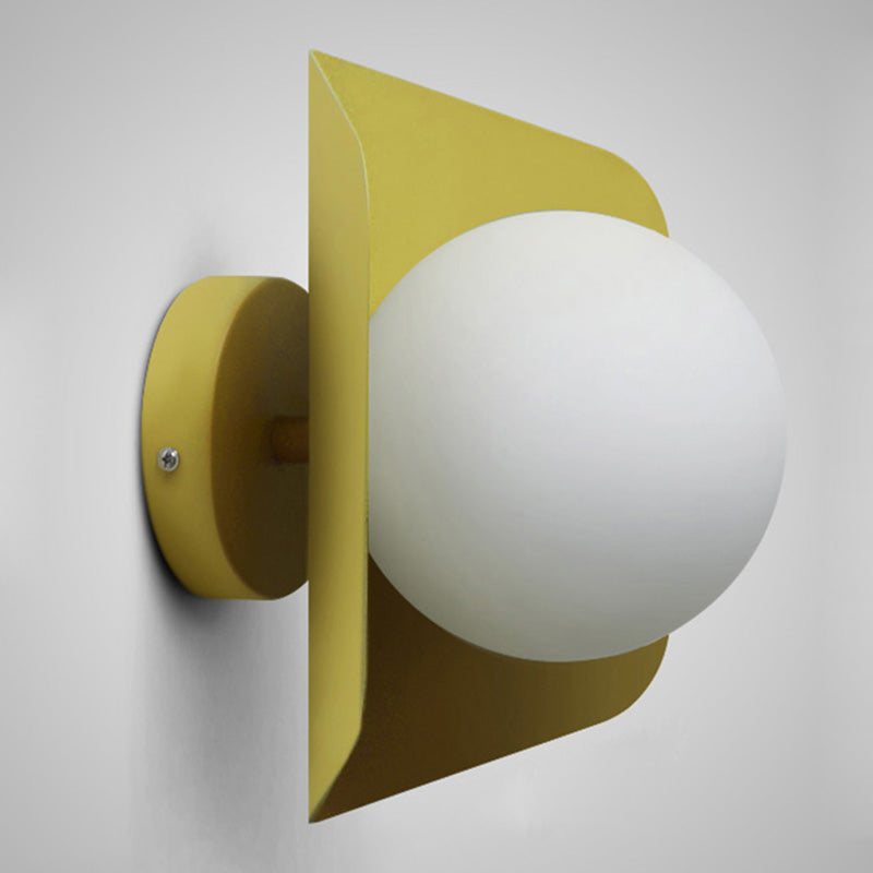 Metal Hexagonal Sconce Fixture Macaron Single Wall Mount Light with Ball Opaline Glass Shade Yellow Clearhalo 'Wall Lamps & Sconces' 'Wall Lights' Lighting' 2467720