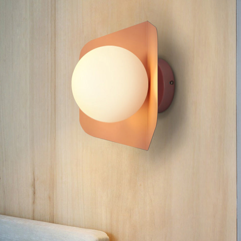 Metal Hexagonal Sconce Fixture Macaron Single Wall Mount Light with Ball Opaline Glass Shade Clearhalo 'Wall Lamps & Sconces' 'Wall Lights' Lighting' 2467721