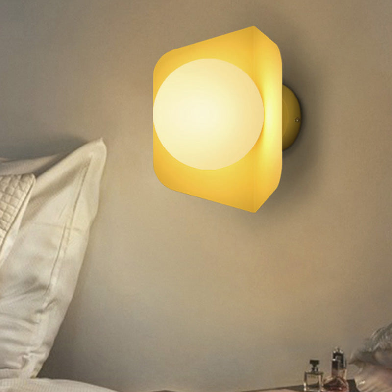 Metal Hexagonal Sconce Fixture Macaron Single Wall Mount Light with Ball Opaline Glass Shade Clearhalo 'Wall Lamps & Sconces' 'Wall Lights' Lighting' 2467723