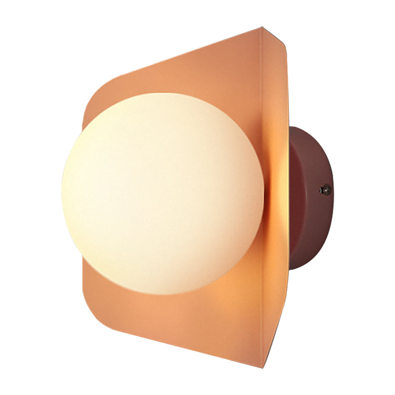 Metal Hexagonal Sconce Fixture Macaron Single Wall Mount Light with Ball Opaline Glass Shade Clearhalo 'Wall Lamps & Sconces' 'Wall Lights' Lighting' 2467726
