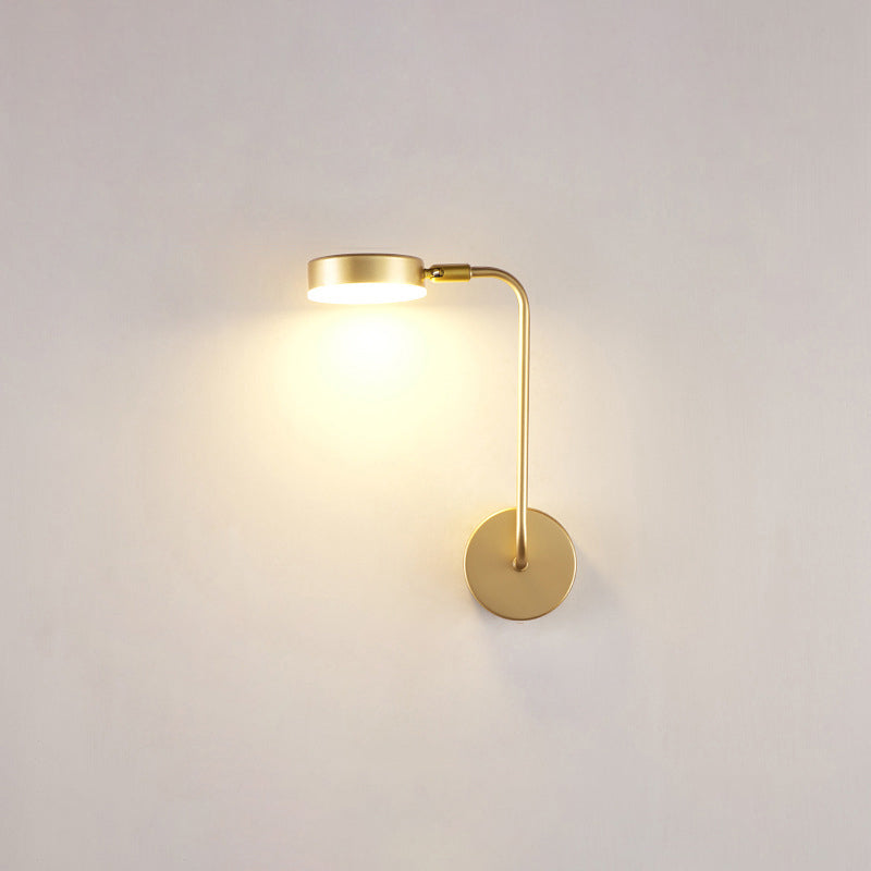 Round Metal LED Sconce Lighting Simple Style Golden Wall Mounted Lamp for Bedroom Gold Warm Left Clearhalo 'Cast Iron' 'Glass' 'Industrial' 'Modern wall lights' 'Modern' 'Tiffany' 'Traditional wall lights' 'Wall Lamps & Sconces' 'Wall Lights' Lighting' 2467749