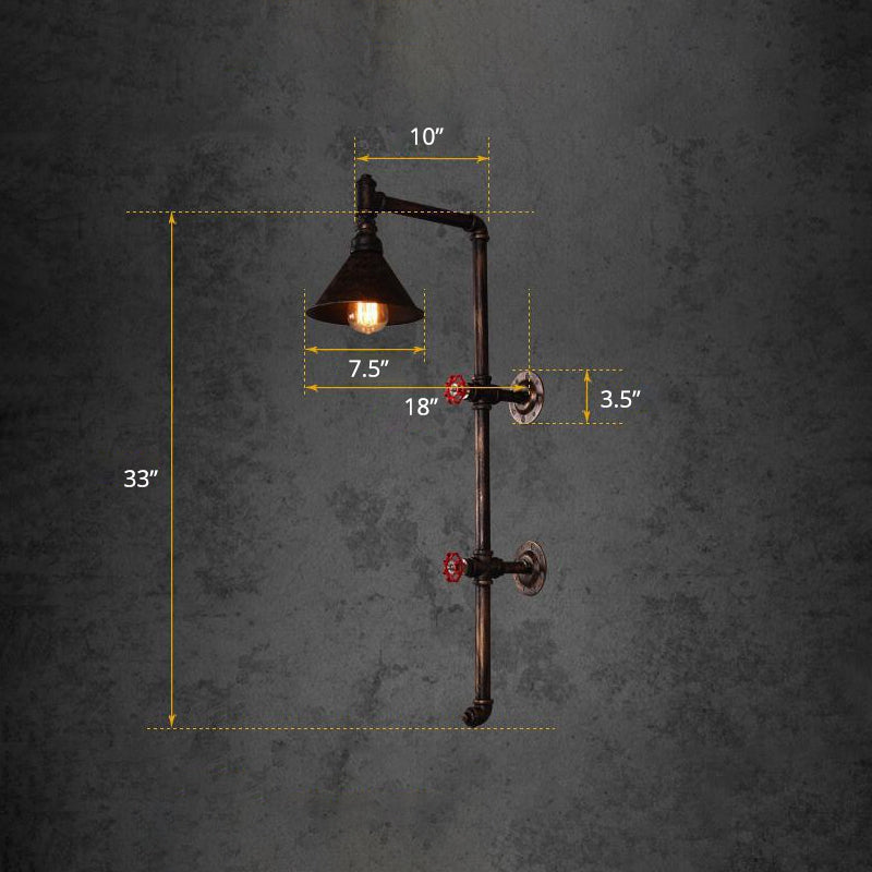 Rust Conical Wall Lamp Industrial Style Metal 1-Light Corridor Wall Bracket Lantern Clearhalo 'Art deco wall lights' 'Cast Iron' 'Glass' 'Industrial wall lights' 'Industrial' 'Middle century wall lights' 'Modern' 'Rustic wall lights' 'Tiffany' 'Traditional wall lights' 'Wall Lamps & Sconces' 'Wall Lights' Lighting' 2467766