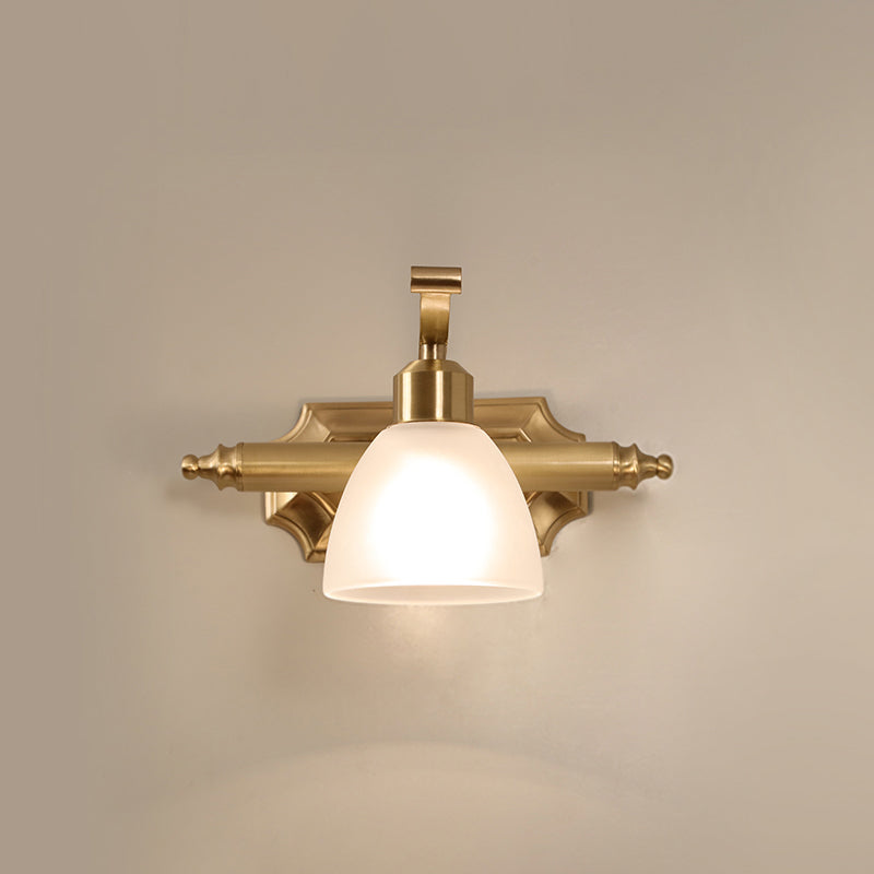 Frosted White Glass Bell Vanity Lamp Vintage Bathroom Wall Mount Lighting Fixture 1.0 Brass Clearhalo 'Vanity Lights' 'Wall Lights' Lighting' 2467793