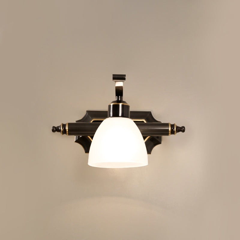 Frosted White Glass Bell Vanity Lamp Vintage Bathroom Wall Mount Lighting Fixture 1.0 Black Clearhalo 'Vanity Lights' 'Wall Lights' Lighting' 2467796