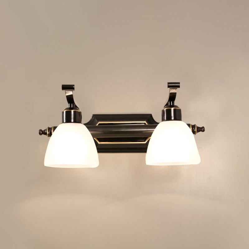 Frosted White Glass Bell Vanity Lamp Vintage Bathroom Wall Mount Lighting Fixture 2.0 Black Clearhalo 'Vanity Lights' 'Wall Lights' Lighting' 2467798