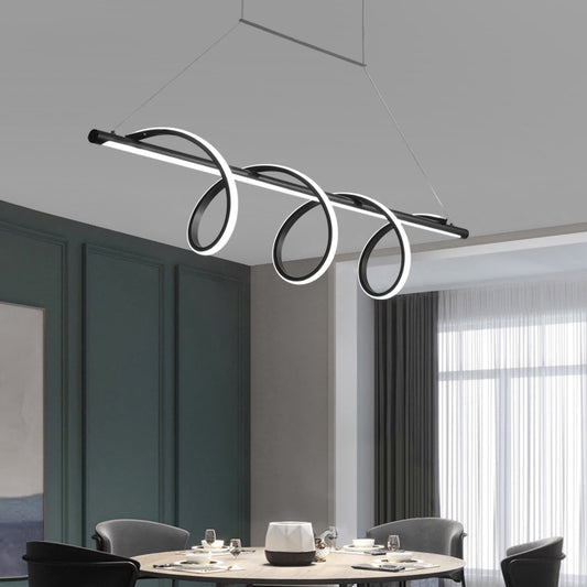 Black Finish Spiral Island Light Fixture Simple Style LED Suspension Light for Dining Room Black Clearhalo 'Ceiling Lights' 'Island Lights' Lighting' 2467818