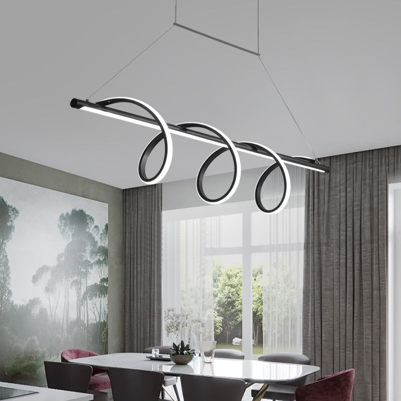 Black Finish Spiral Island Light Fixture Simple Style LED Suspension Light for Dining Room Clearhalo 'Ceiling Lights' 'Island Lights' Lighting' 2467819