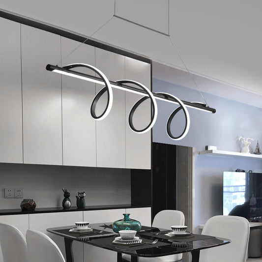 Black Finish Spiral Island Light Fixture Simple Style LED Suspension Light for Dining Room Clearhalo 'Ceiling Lights' 'Island Lights' Lighting' 2467820