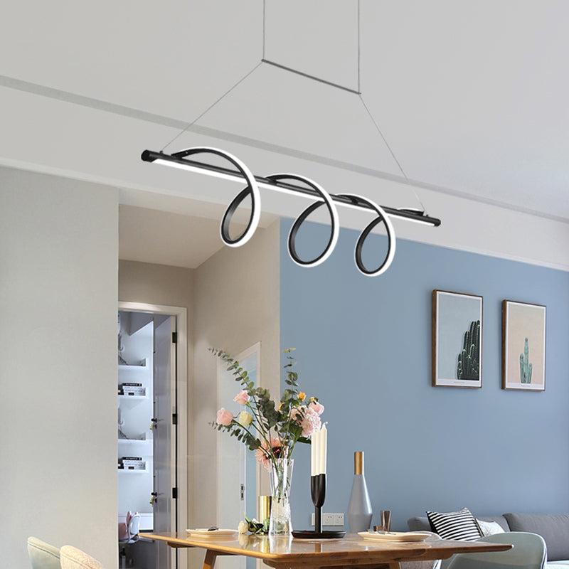 Black Finish Spiral Island Light Fixture Simple Style LED Suspension Light for Dining Room Clearhalo 'Ceiling Lights' 'Island Lights' Lighting' 2467821
