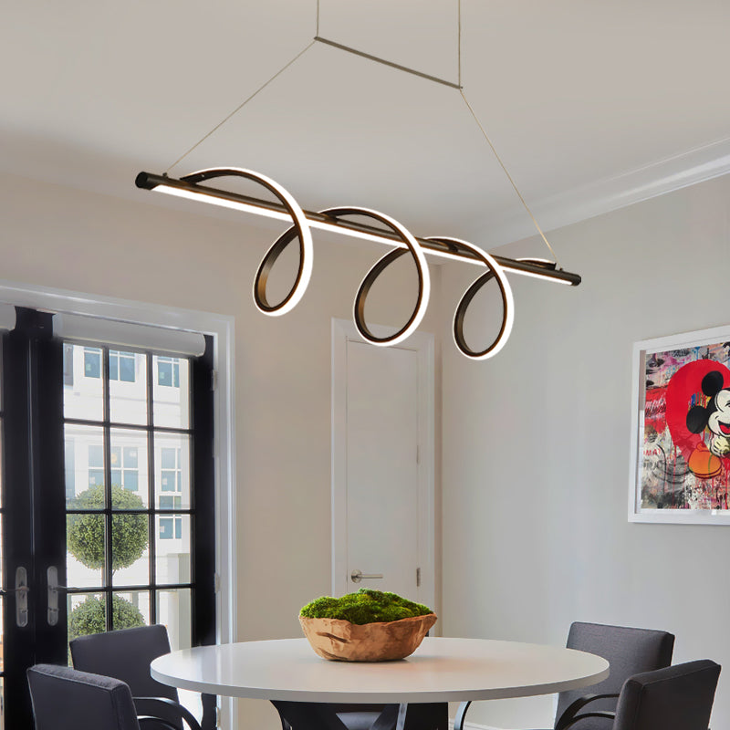 Black Finish Spiral Island Light Fixture Simple Style LED Suspension Light for Dining Room Clearhalo 'Ceiling Lights' 'Island Lights' Lighting' 2467822