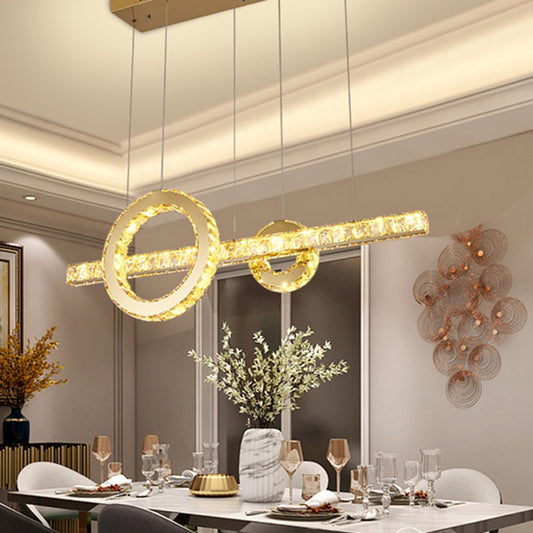 Beveled Cut Crystal Linear and Ring Hanging Light Minimalistic Clear LED Pendant Lighting Fixture Clear Clearhalo 'Ceiling Lights' 'Island Lights' Lighting' 2467825