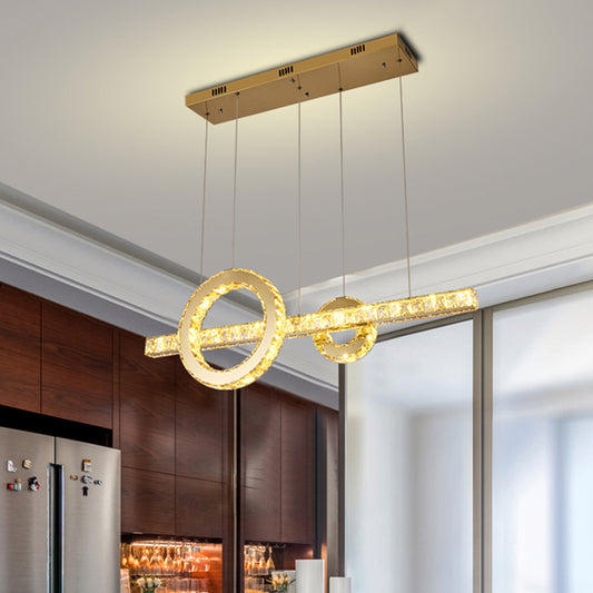 Beveled Cut Crystal Linear and Ring Hanging Light Minimalistic Clear LED Pendant Lighting Fixture Clearhalo 'Ceiling Lights' 'Island Lights' Lighting' 2467827