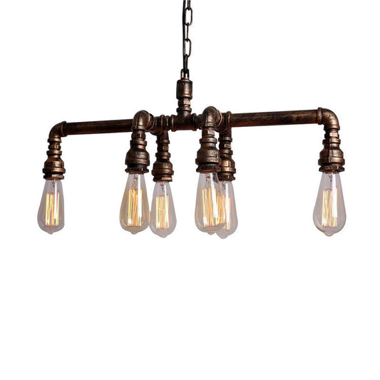 6-Light Pipe Pendant Lighting Industrial Metal Ceiling Suspension Lamp for Dining Room Bronze Clearhalo 'Ceiling Lights' 'Island Lights' Lighting' 2467844