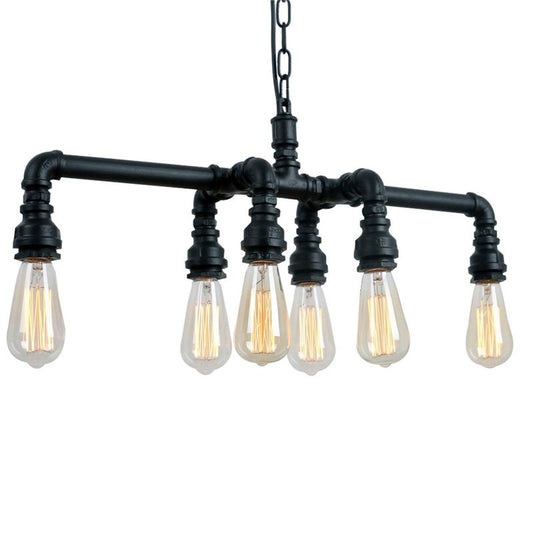 6-Light Pipe Pendant Lighting Industrial Metal Ceiling Suspension Lamp for Dining Room Black Clearhalo 'Ceiling Lights' 'Island Lights' Lighting' 2467845