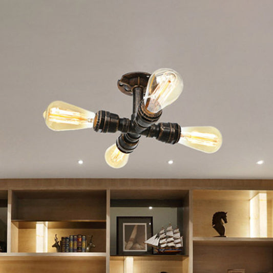 Steampunk Pipe Semi Flush Light Wrought Iron Close to Ceiling Light in Bronze for Living Room Clearhalo 'Ceiling Lights' 'Close To Ceiling Lights' 'Close to ceiling' 'Semi-flushmount' Lighting' 2467863