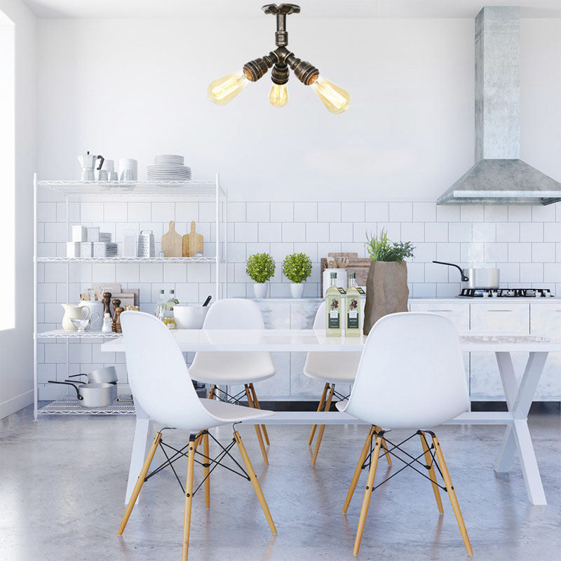 Steampunk Pipe Semi Flush Light Wrought Iron Close to Ceiling Light in Bronze for Living Room Clearhalo 'Ceiling Lights' 'Close To Ceiling Lights' 'Close to ceiling' 'Semi-flushmount' Lighting' 2467864