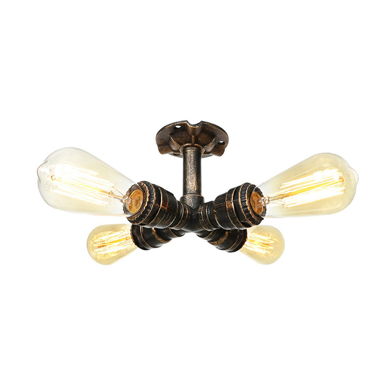 Steampunk Pipe Semi Flush Light Wrought Iron Close to Ceiling Light in Bronze for Living Room 4 Bronze Clearhalo 'Ceiling Lights' 'Close To Ceiling Lights' 'Close to ceiling' 'Semi-flushmount' Lighting' 2467865