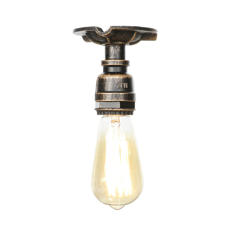 Steampunk Pipe Semi Flush Light Wrought Iron Close to Ceiling Light in Bronze for Living Room 1 Bronze Clearhalo 'Ceiling Lights' 'Close To Ceiling Lights' 'Close to ceiling' 'Semi-flushmount' Lighting' 2467868
