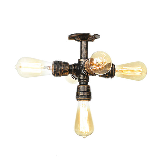 Steampunk Pipe Semi Flush Light Wrought Iron Close to Ceiling Light in Bronze for Living Room 5 Bronze Clearhalo 'Ceiling Lights' 'Close To Ceiling Lights' 'Close to ceiling' 'Semi-flushmount' Lighting' 2467869