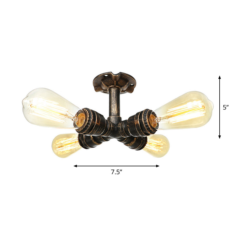 Steampunk Pipe Semi Flush Light Wrought Iron Close to Ceiling Light in Bronze for Living Room Clearhalo 'Ceiling Lights' 'Close To Ceiling Lights' 'Close to ceiling' 'Semi-flushmount' Lighting' 2467870