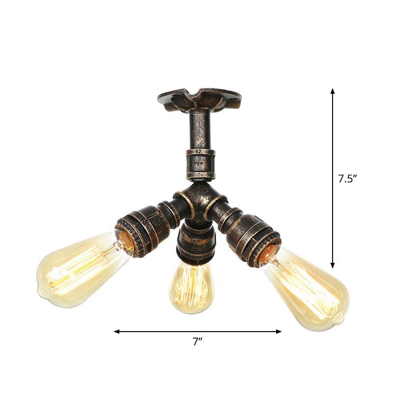 Steampunk Pipe Semi Flush Light Wrought Iron Close to Ceiling Light in Bronze for Living Room Clearhalo 'Ceiling Lights' 'Close To Ceiling Lights' 'Close to ceiling' 'Semi-flushmount' Lighting' 2467871