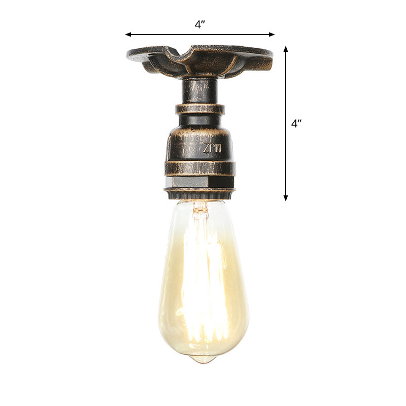 Steampunk Pipe Semi Flush Light Wrought Iron Close to Ceiling Light in Bronze for Living Room Clearhalo 'Ceiling Lights' 'Close To Ceiling Lights' 'Close to ceiling' 'Semi-flushmount' Lighting' 2467872