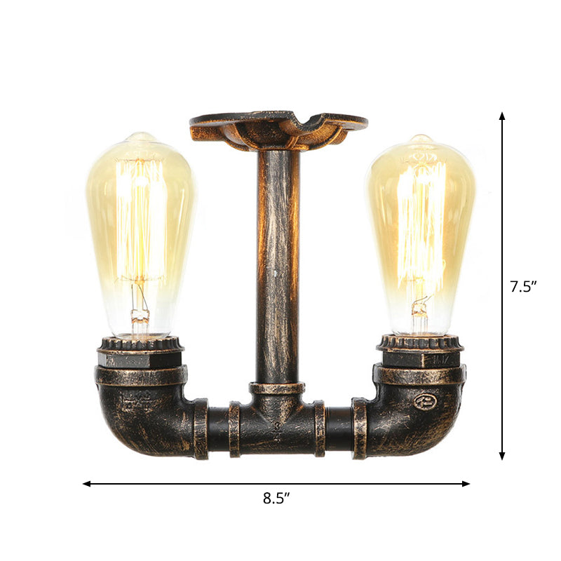 Steampunk Pipe Semi Flush Light Wrought Iron Close to Ceiling Light in Bronze for Living Room Clearhalo 'Ceiling Lights' 'Close To Ceiling Lights' 'Close to ceiling' 'Semi-flushmount' Lighting' 2467874