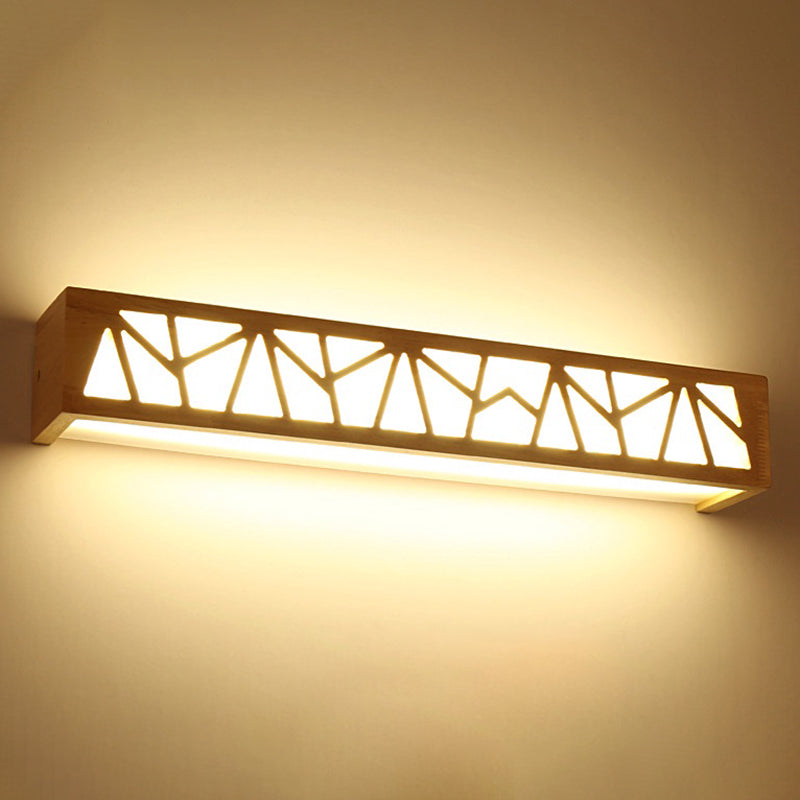 Nordic Rectangular Sconce Lighting Wooden LED Bathroom Wall Mounted Lamp in Beige Clearhalo 'Modern wall lights' 'Modern' 'Wall Lamps & Sconces' 'Wall Lights' Lighting' 2467888