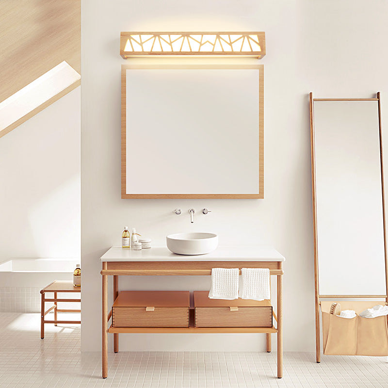 Nordic Rectangular Sconce Lighting Wooden LED Bathroom Wall Mounted Lamp in Beige Clearhalo 'Modern wall lights' 'Modern' 'Wall Lamps & Sconces' 'Wall Lights' Lighting' 2467891